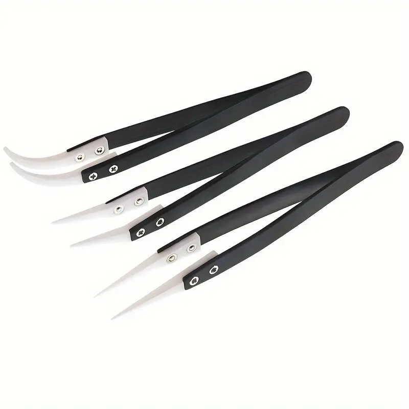 Isolation Tweezer Curved - Ceramic Antistatic Tweezers, Industrial Stainless Steel